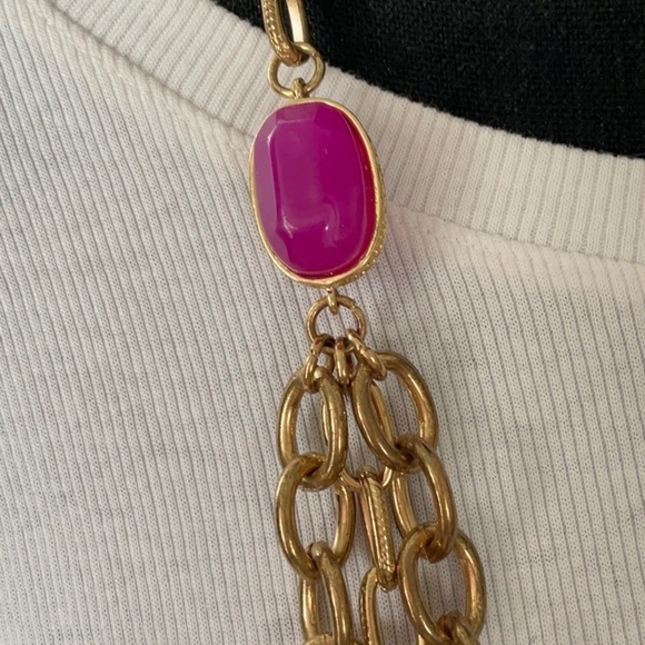 LONG VINTAGE MULTISTRAND CHUNKY CHAIN NECKLACE CERISE PINK STONA - Picture 4 of 5